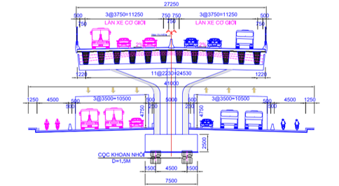 h3 Mặt cắt điển hình Đường trên cao dọc Quốc lộ 51 từ ngã tư Vũng Tàu đến nút giao Vòng xoay Cổng 11.png